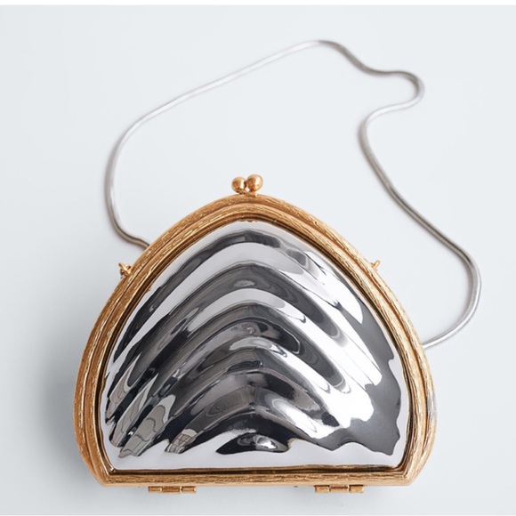 Zara Handbags - ZARA GLAM Silver and Gold Tone Clam Shell Crossbody
Bag